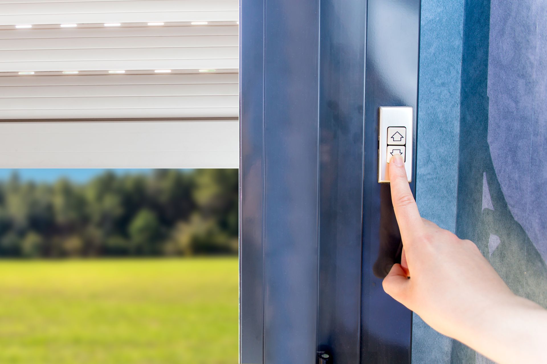 Un doigt appuie sur l'interrupteur d'un volet roulant