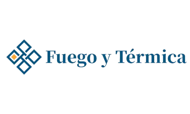 Un logotipo para Fuego y Térmica con un diamante en el medio.
