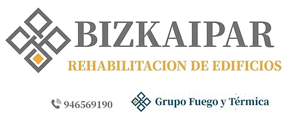 A logo for a company called bizkaipar rehabilitation de edificios