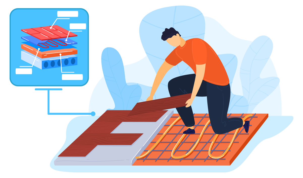 Illustration d'une personne posant du parquet chauffant