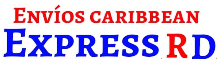 Logotipo de "Envios Caribbean Express RD" en texto rojo y azul.
