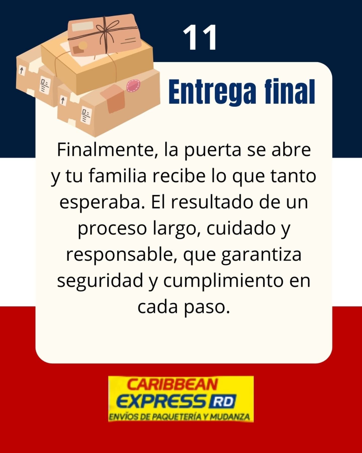 Tarjeta para Caribbean Express, mostrando entrega: casillas, texto