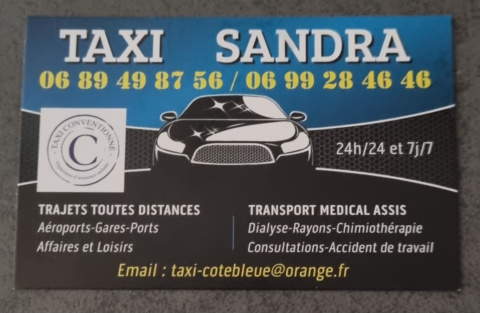 Carte de visite Taxi Sandra Côte Bleue