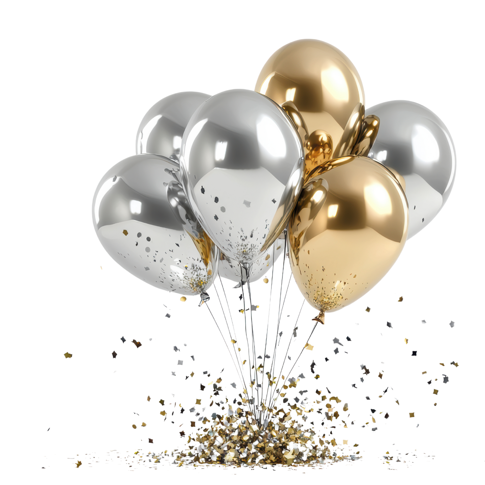 Des ballons dorés et argentés