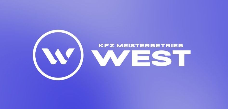 A blue and white logo for west kfz meisterbetrieb