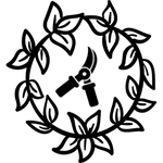 Sécateur entouré d'une couronne de feuilles pour représenter l'entretien des espaces verts