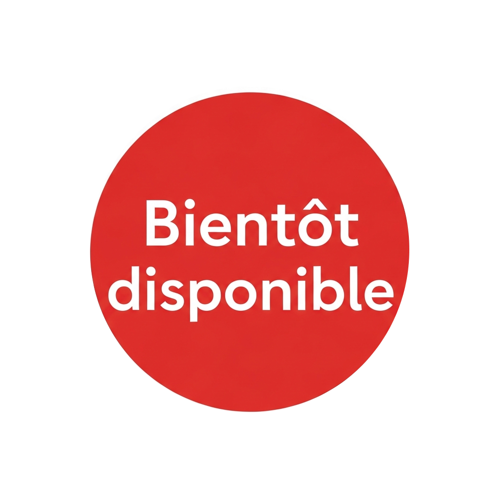 Bouton rond rouge avec le texte blanc : Bientôt disponible.