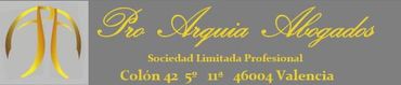 Se muestra un logotipo de Pro Arquia Abogados sobre un fondo gris.