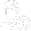Un dibujo lineal de un dentista sosteniendo un diente.
