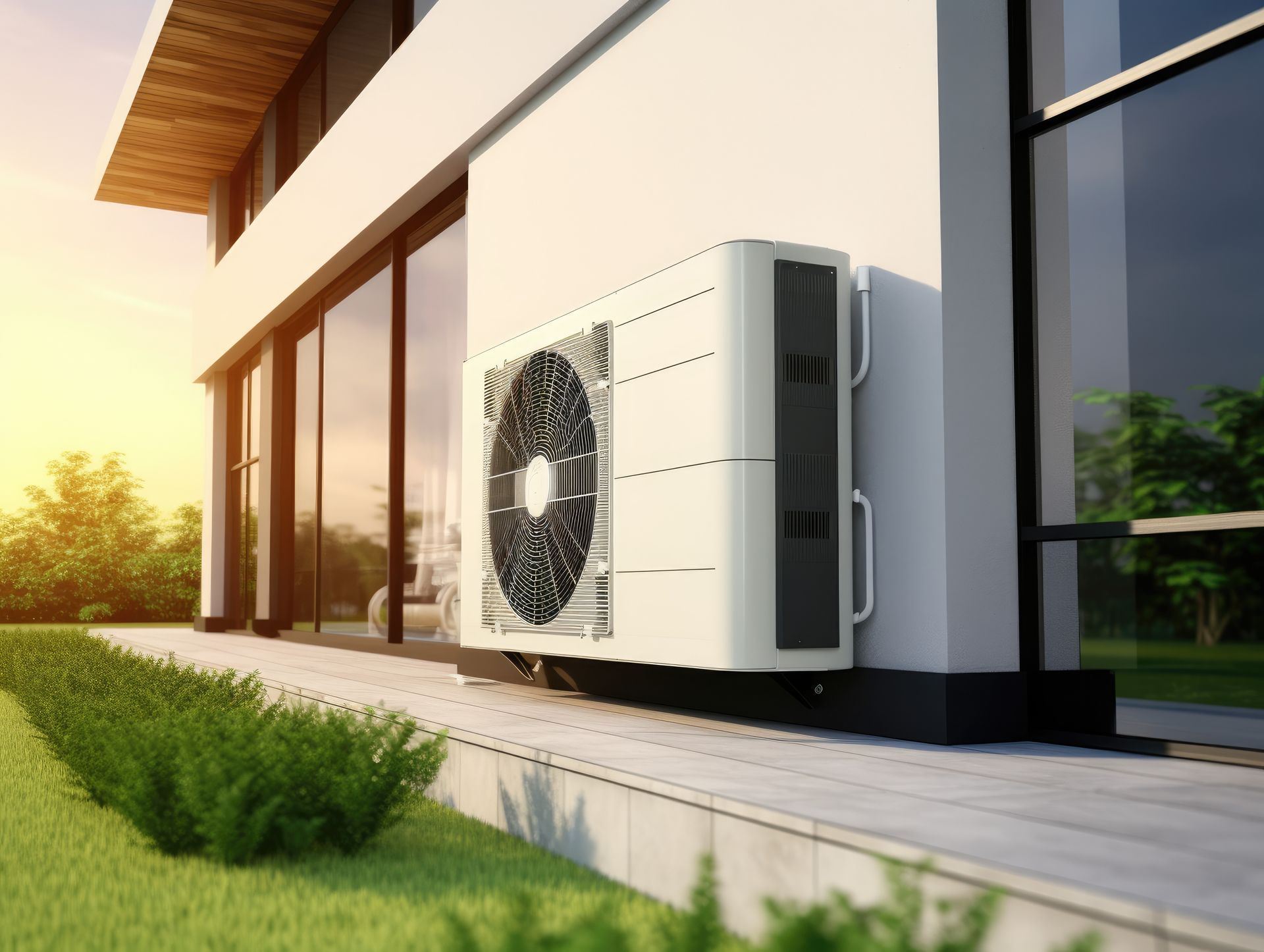Un grand climatiseur est installé sur le côté d'un bâtiment.