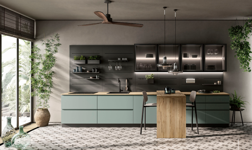 Cuisine Colombini verte et carrelage