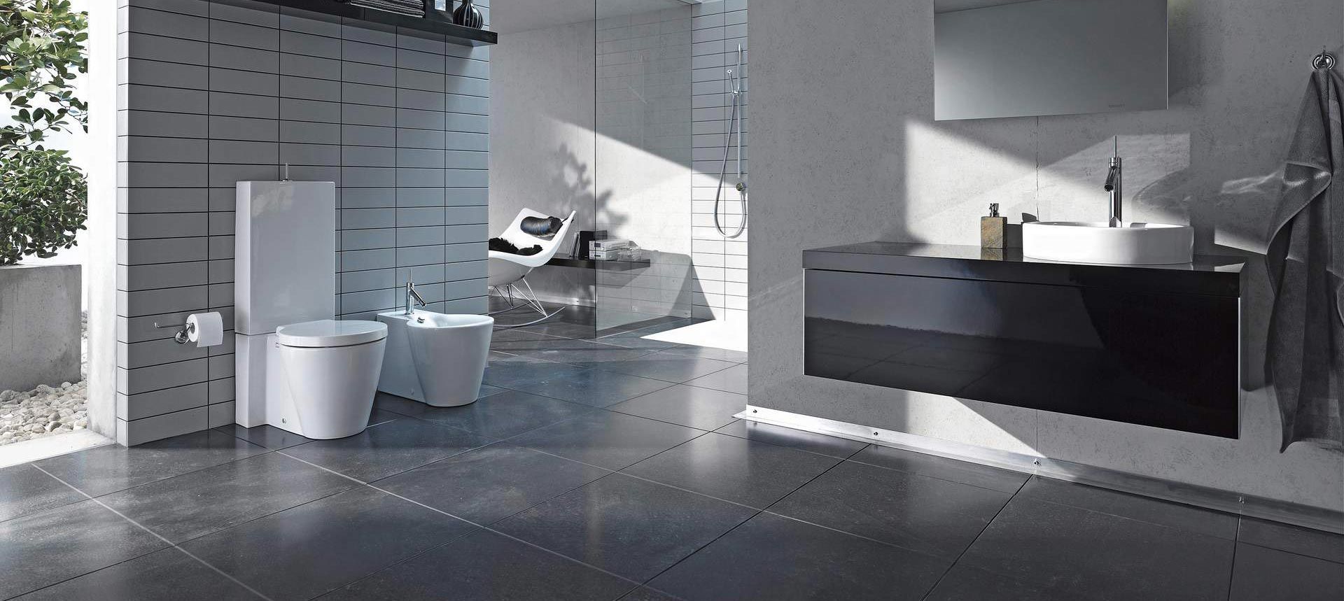 Salle de bains équipée : vasque, douche et WC