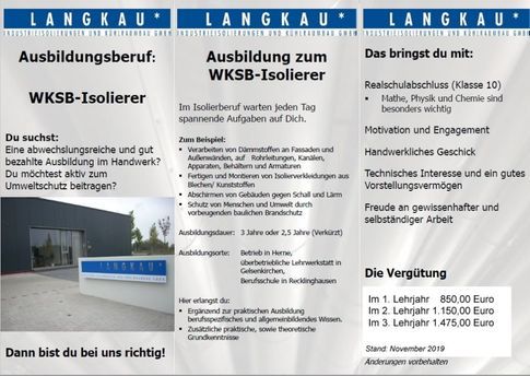 Ausbildung bei Langkau Industrieisolierungen und Kühlraumbau GmbH