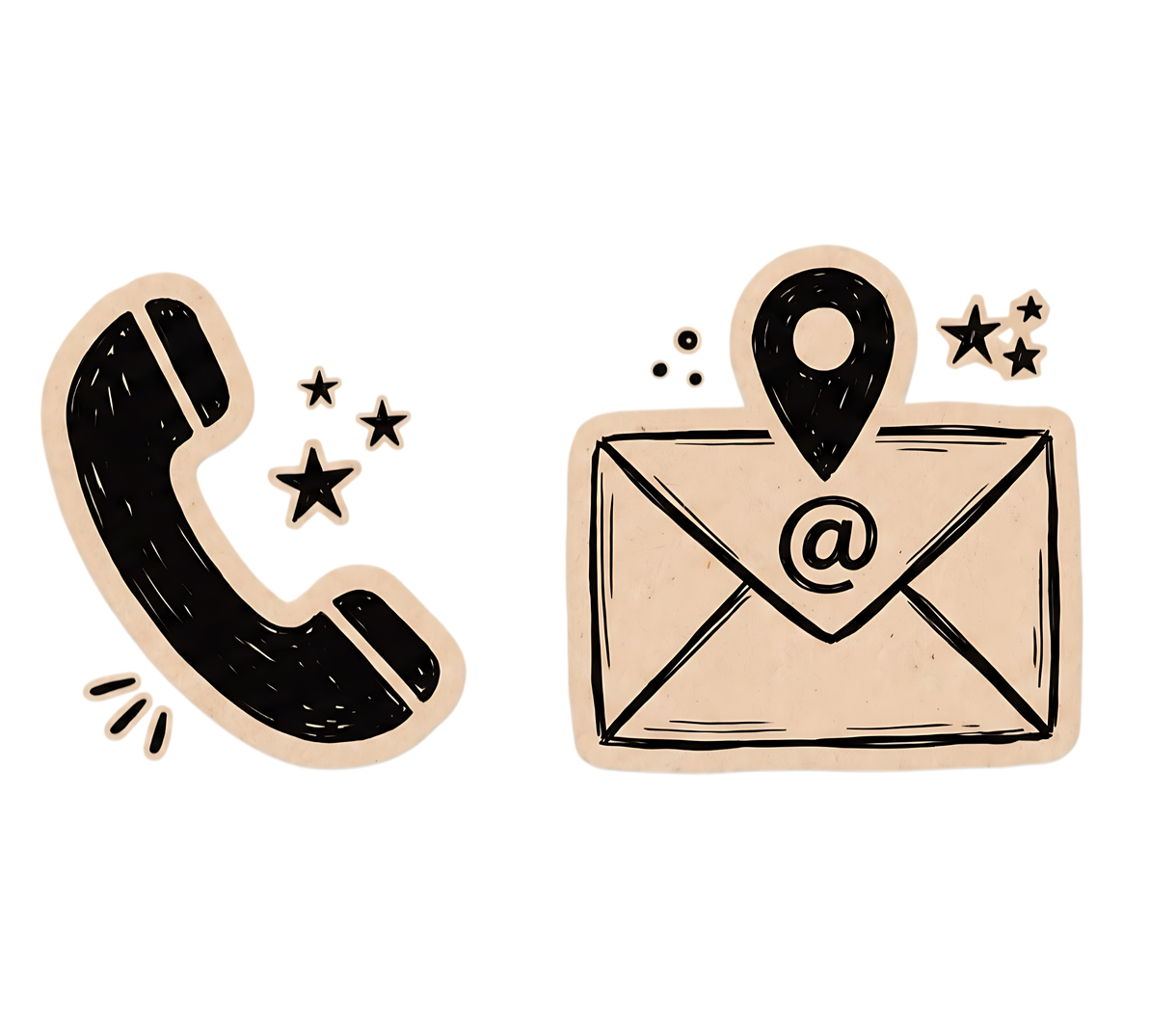 Icônes de combiné téléphonique et d'enveloppe de courriel avec des étoiles, suggérant des informations de contact