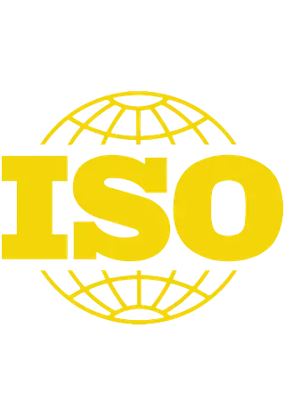 Un logotipo ISO amarillo con un globo terráqueo en el medio.