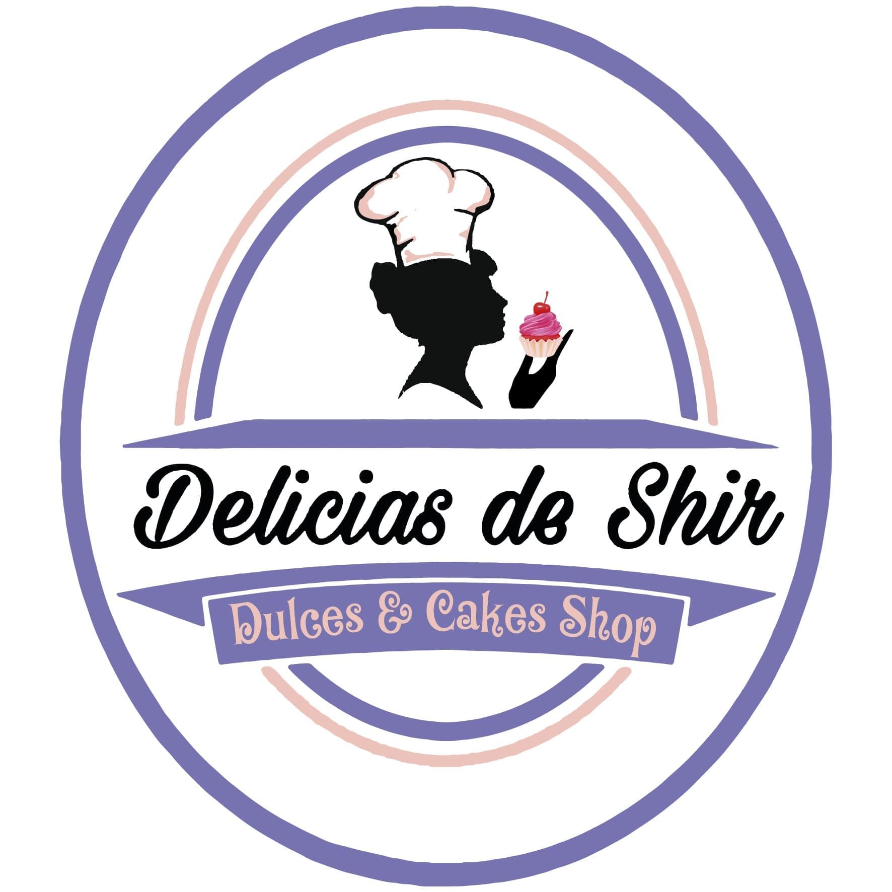 A logo for delicias de shir dulces & cakes shop