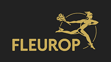 Fleurop-Logo mit einer Frau, die einen Blumenstrauß hält