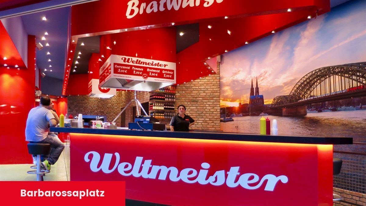 Ein rotes Schild mit der Aufschrift „Weltmeister“