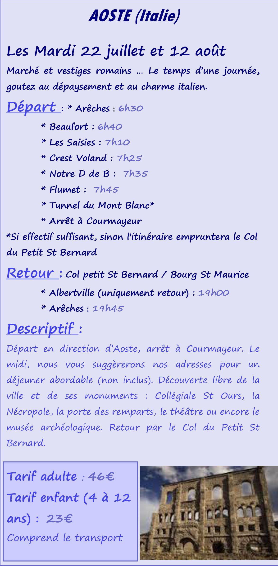 Flyer Turin et Aoste en Italie
