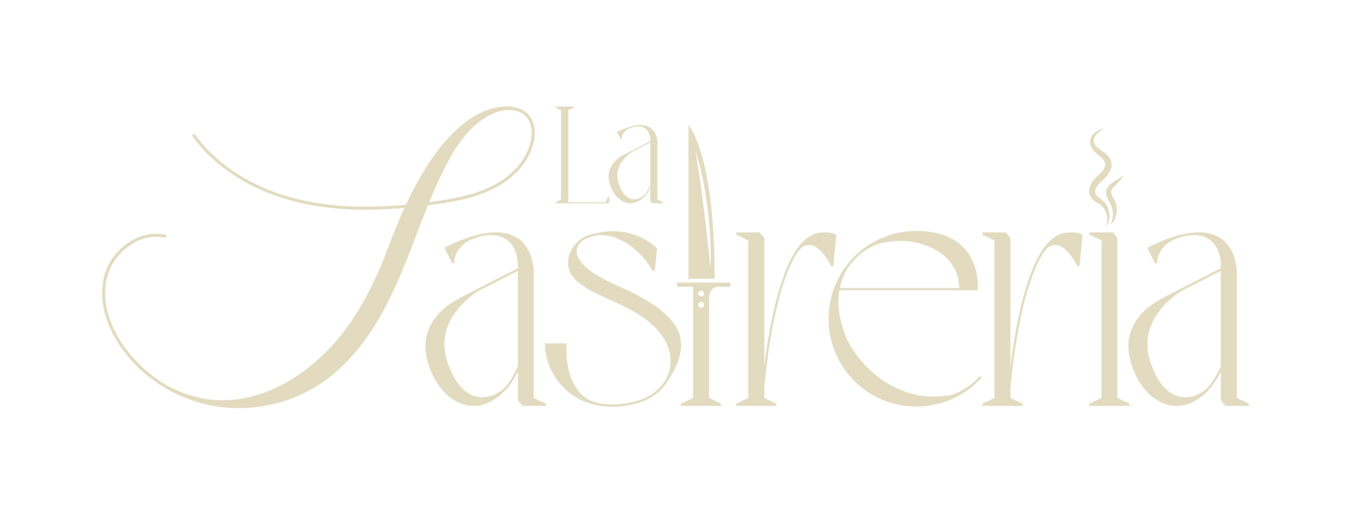 Logotipo restaurante “La Sastrería” en letra beige claro.