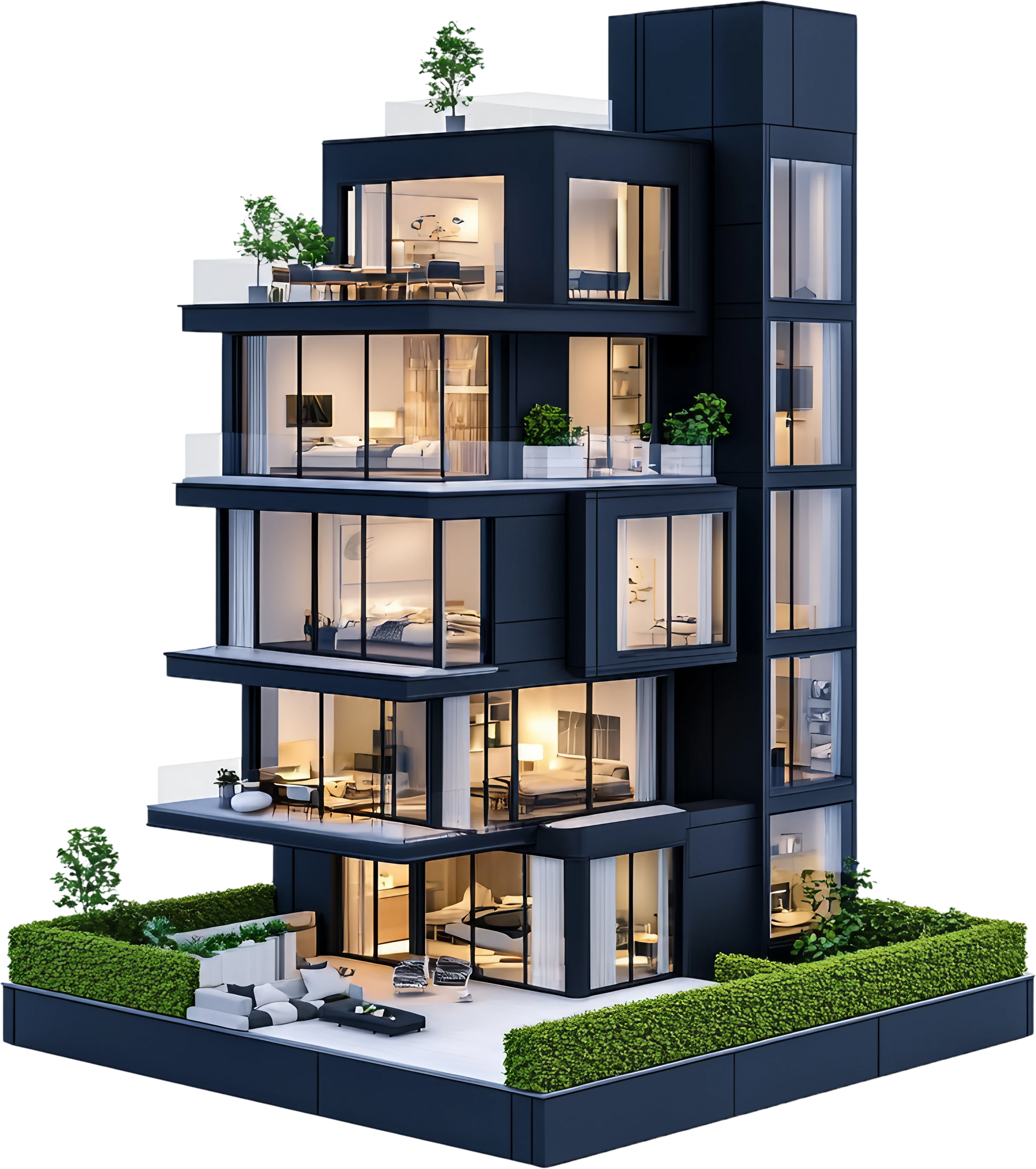 Un appartement avec des façades extérieures noires