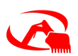 Un logo rouge avec un marteau et une faucille sur fond blanc
