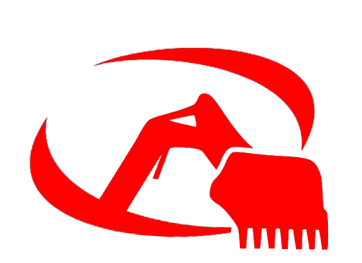 Un logo rouge avec un marteau et une faucille sur fond blanc