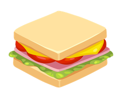 Un sándwich con jamón, queso, tomate y lechuga sobre un fondo blanco.