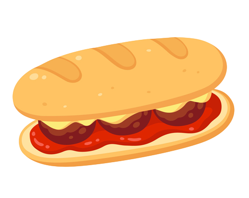 Una ilustración de dibujos animados de un sándwich con salsa de tomate y queso.