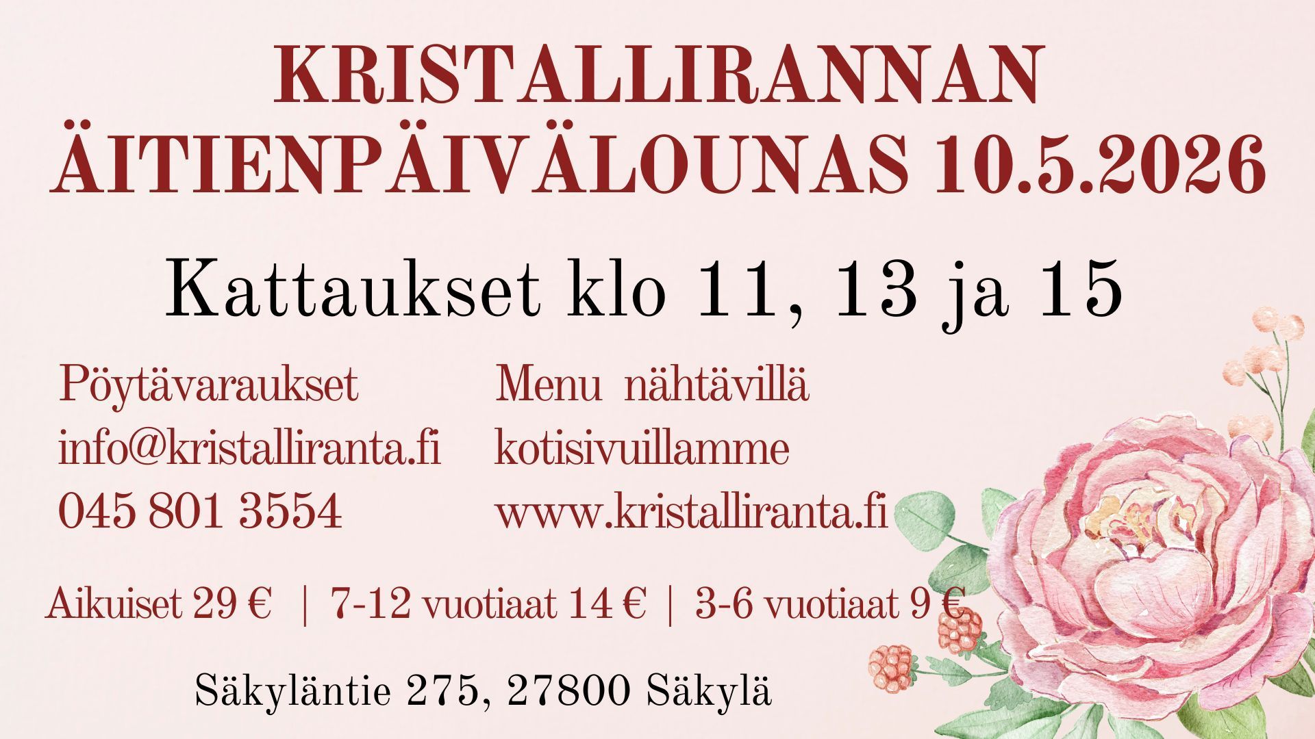 Äitienpäivälounas Satakunta 2026