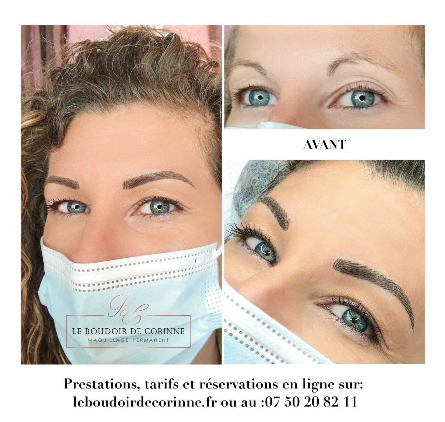 tatouage sourcils avant/ après sur trois photos