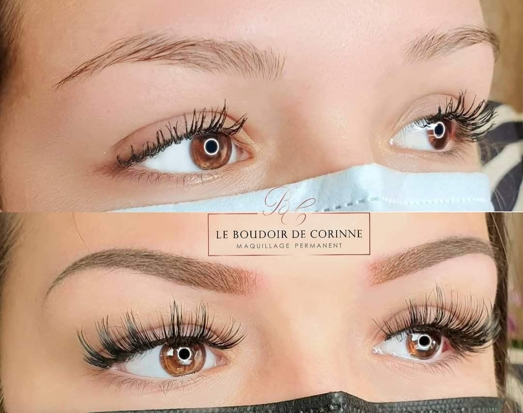 photo sourcils permanent/ extension aux yeux