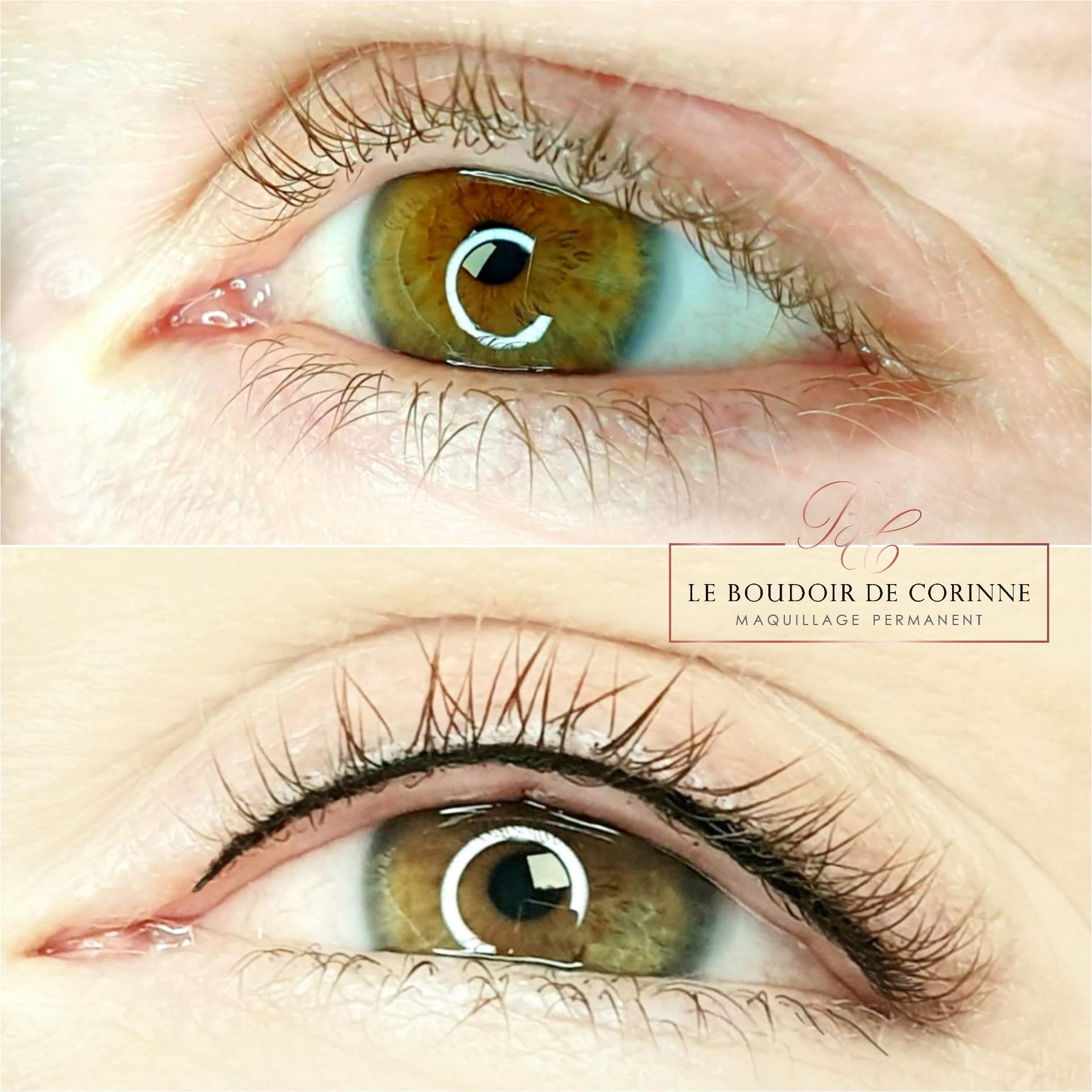 Avant/ après sur yeux verts maquillage permanent