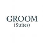 Groom Suites, texte gris sur fond blanc.