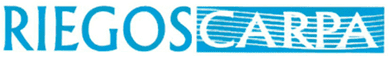Logotipo de Riegos Carpa, que muestra el texto azul "RIEGOS" junto a "CARPA" en blanco sobre un fondo azul con líneas horizontales.
