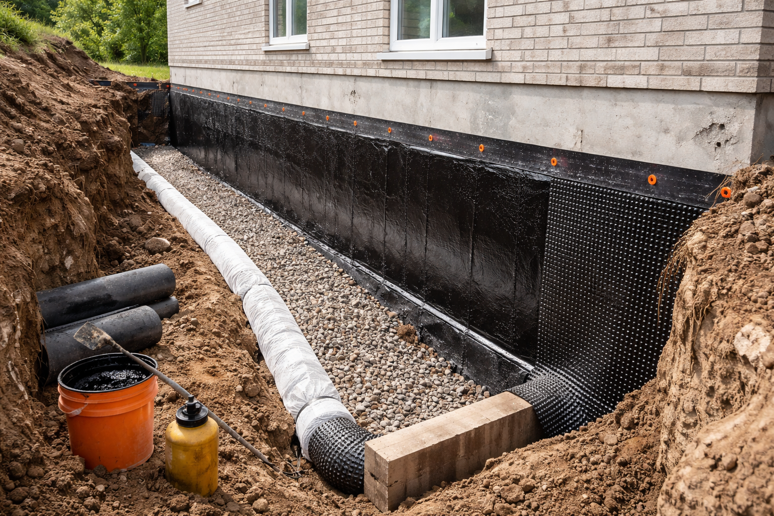 Projet d'imperméabilisation des fondations. 