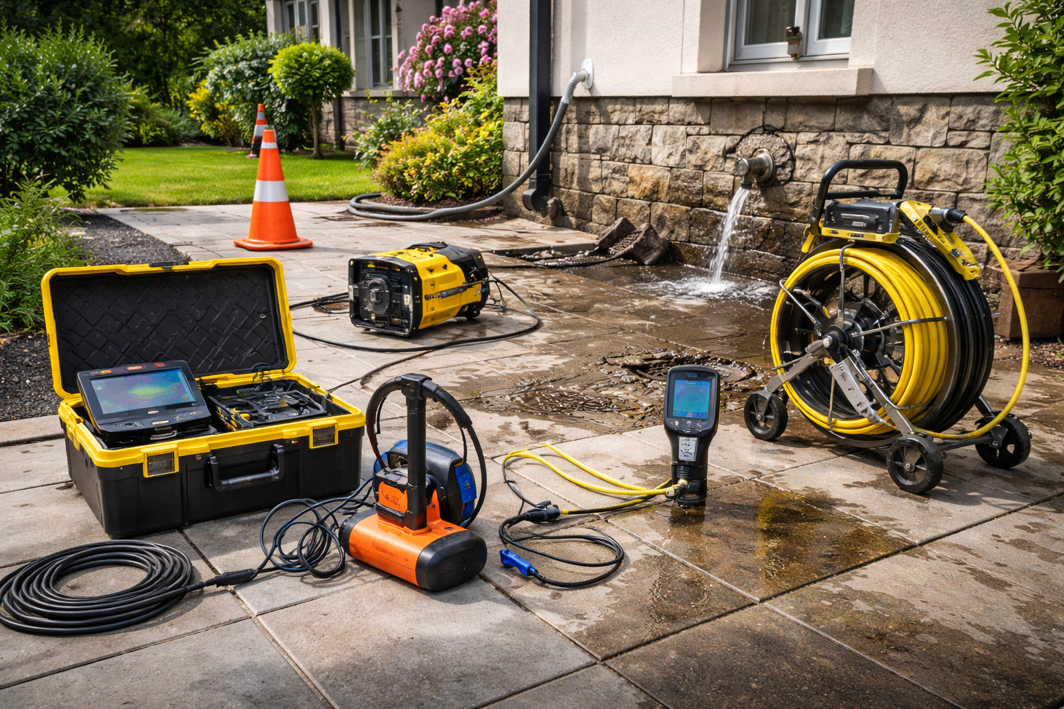 Installation extérieure du matériel d'inspection des canalisations : enrouleu.