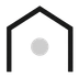 Icono de una casa con contorno negro y un círculo gris en el centro.