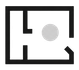 Laberinto geométrico negro con un círculo gris y una abertura en ángulo sobre fondo blanco.