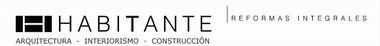 Logotipo de HABITANTE con un icono en blanco y negro y un eslogan gris delgado sobre un fondo blanco.