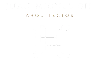 Pantalla blanca minimalista con texto beige fino centrado que dice “ARQUITECTOS”