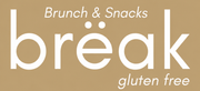 Tan logo beige and white de &ldquo;break&rdquo; con &ldquo;Brunch & Snacks&rdquo; y &ldquo;gluten free&rdquo;