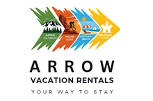 Logo for Arrow Vacation Rentals, with a stylized arrow above the text.