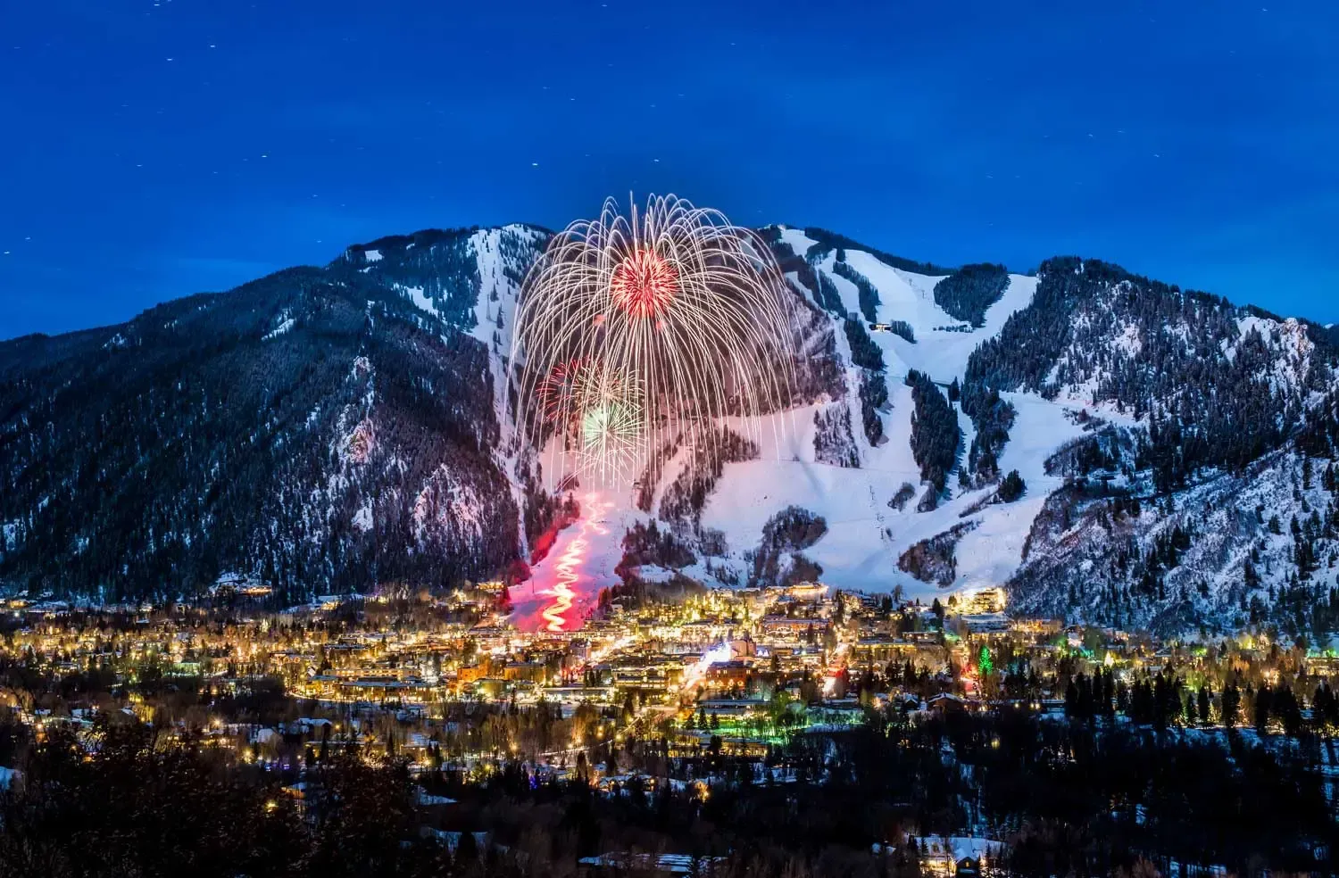 Aspen mountain with fireworks show