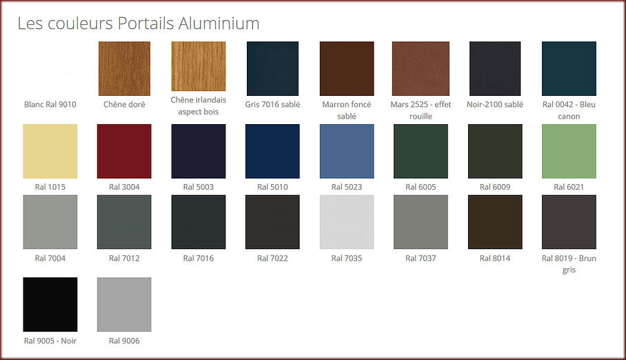Couleurs des portails en aluminium Couleurs des portails en aluminium