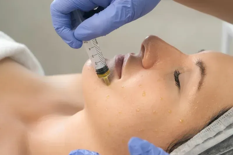 Tratamiento de mesoterapia facial con microinyecciones para mejorar la hidrataci&oacute;n y luminosidad de la piel, realizado por profesional m&eacute;dico-est&eacute;tico.