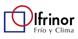 Logotipo con un cuadrado azul y un círculo rojo superpuestos, con la palabra "Ifrinor" y "Frío y Clima" debajo.