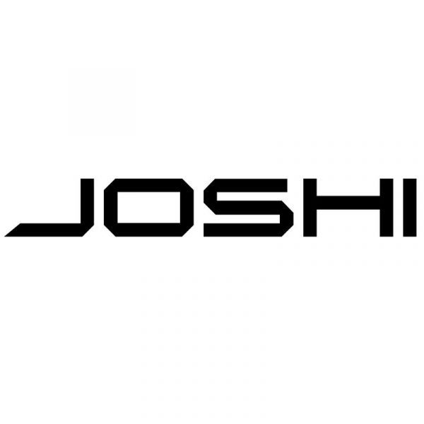 Ein schwarzweißes Logo für Joshi auf weißem Hintergrund.