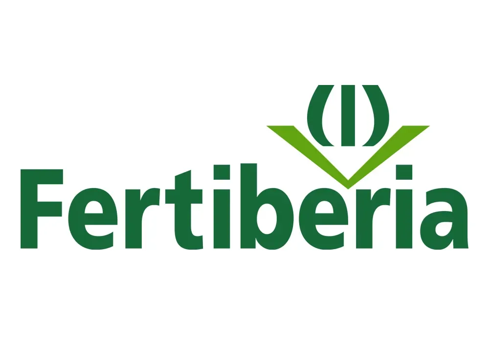 Logotipo verde de Fertiberia con un icono de hoja y línea estilizados sobre el texto.