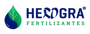 Logotipo de Herogra Fertilizantes, que presenta un icono en forma de hoja azul